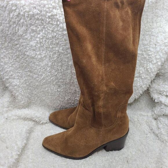 27 Edit Bellamy Tan Suede Leather Slouchy Knee High Western Inspired Boots sz 9W - Picture 4 of 13